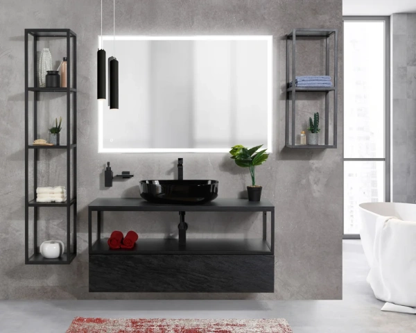 Полка Cezares Cadro 30, четырехъярусная, черные полки-вставки фото в интернет-магазине «Wasser-Haus.ru»