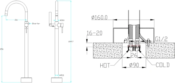 Напольный смеситель для ванны с душем Boheme Uno 469-BR фото в интернет-магазине «Wasser-Haus.ru»