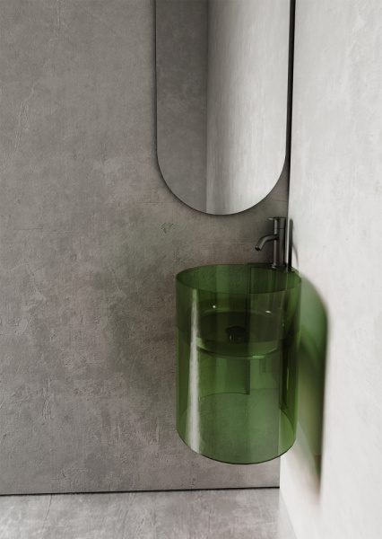 Раковина подвесная прозрачная угловая ABBER Kristall AT2705Emerald зеленая фото в интернет-магазине «Wasser-Haus.ru»