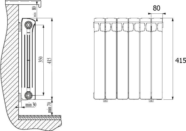 Радиатор биметаллический Rifar Monolit Ventil 350 8 секций левое подключение фото в интернет-магазине «Wasser-Haus.ru»