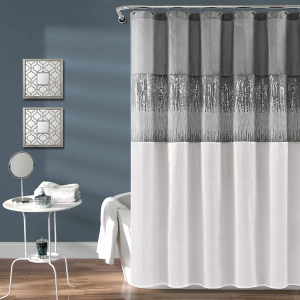 Штора для ванной Carnation Home Fashions Sky Grey/White 180х180 фото в интернет-магазине «Wasser-Haus.ru»