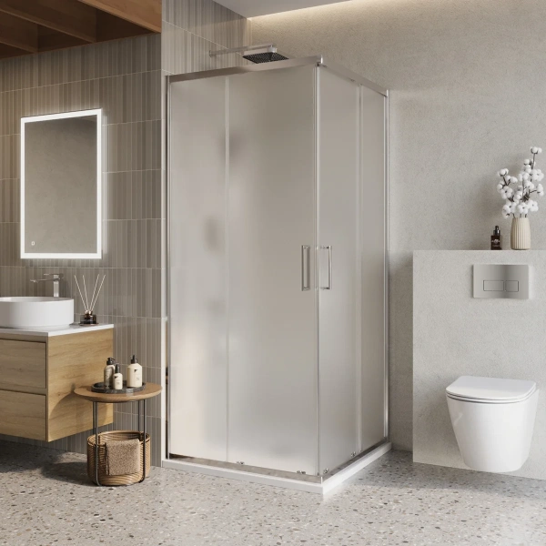 Душевой уголок BelBagno Luce A-2-90-P-Cr 90x90, профиль хром, стекло рифленое фото в интернет-магазине «Wasser-Haus.ru»