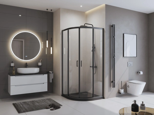 Поддон для душа BelBagno Uno R 90х90, черный матовый, с сифоном фото в интернет-магазине «Wasser-Haus.ru»