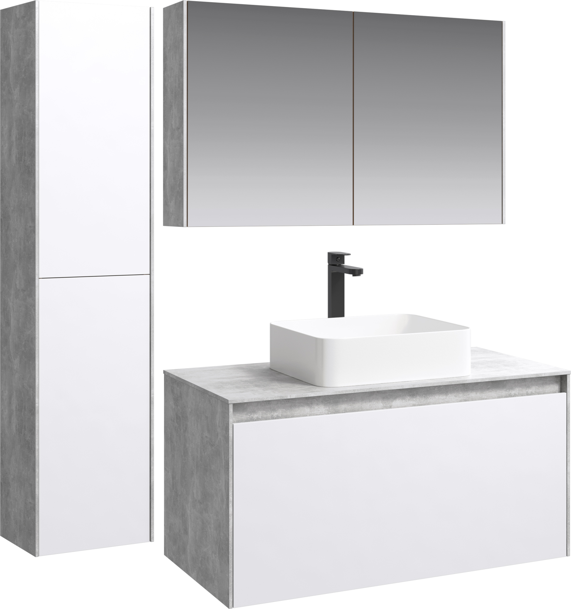 Мебель для ванной Aqwella 5 stars Mobi 100 бетон светлый, белый фото в интернет-магазине «Wasser-Haus.ru»