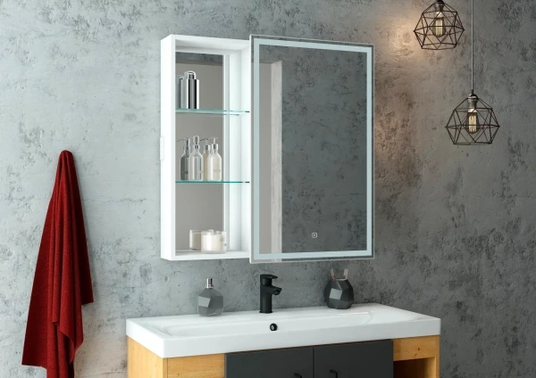 Зеркало-шкаф CONTINENT Aperio R 80х80 с подсветкой фото в интернет-магазине «Wasser-Haus.ru»