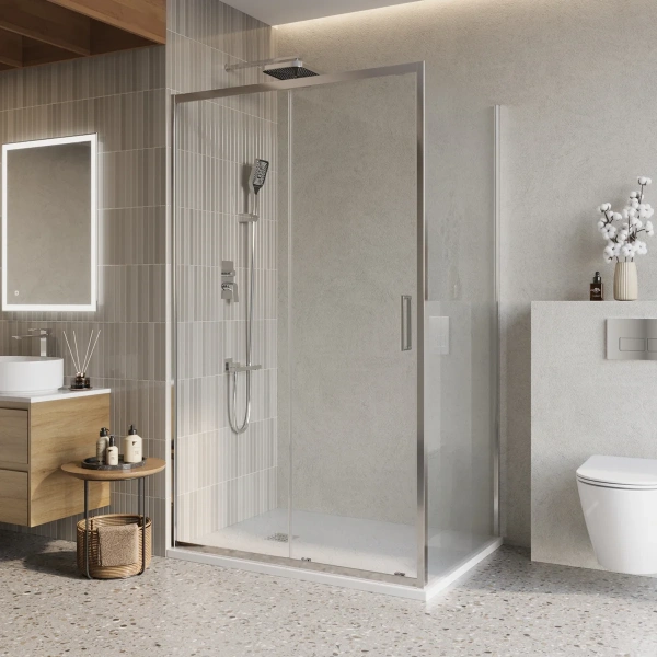 Душевой уголок BelBagno Luce AH-1-100/90-C-Cr стекло прозрачное фото в интернет-магазине «Wasser-Haus.ru»