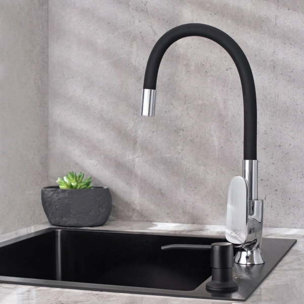 Смеситель для кухни РМС SL123BL SL123BL-016F-1 чёрный, хром фото в интернет-магазине «Wasser-Haus.ru»