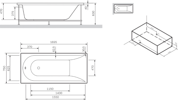Акриловая ванна AM.PM Spirit V2.0 W72A-170-075W-A2 170x75 фото в интернет-магазине «Wasser-Haus.ru»
