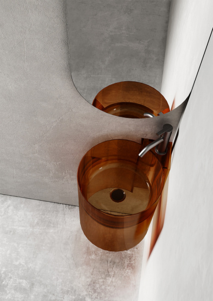 Раковина подвесная прозрачная угловая ABBER Kristall AT2705Opal коричневая фото в интернет-магазине «Wasser-Haus.ru»
