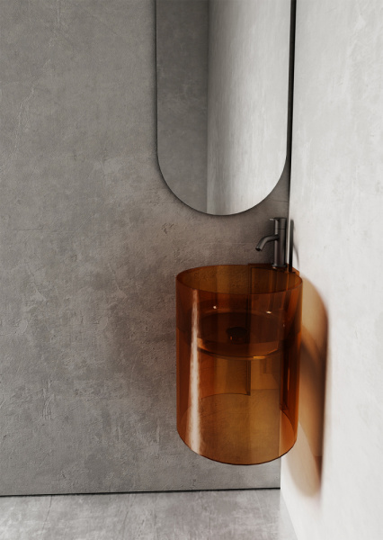 Раковина подвесная прозрачная угловая ABBER Kristall AT2705Opal коричневая фото в интернет-магазине «Wasser-Haus.ru»