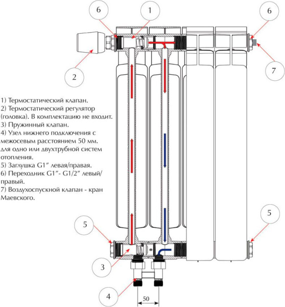 Радиатор биметаллический Rifar Base Ventil 500 12 секций левое подключение фото в интернет-магазине «Wasser-Haus.ru»