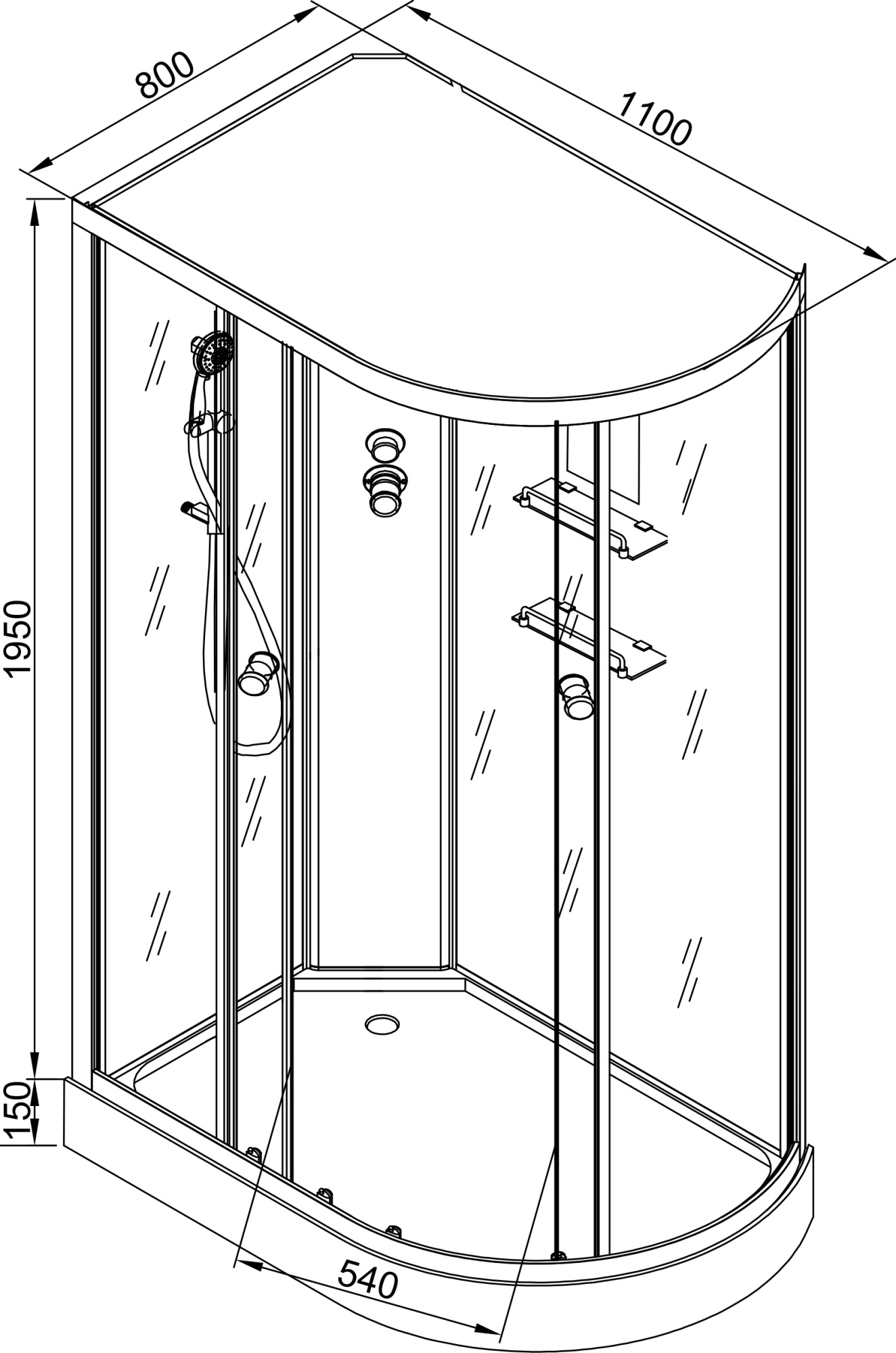 Душевая кабина DTO EM1511LNLED+GM фото в интернет-магазине «Wasser-Haus.ru»