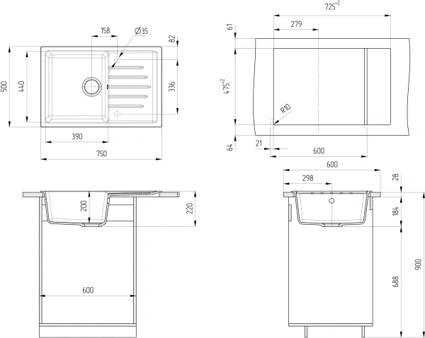 Комплект Мойка кухонная Ulgran U-400 -309 темно-серая + Смеситель U-009 -310 серый фото в интернет-магазине «Wasser-Haus.ru»