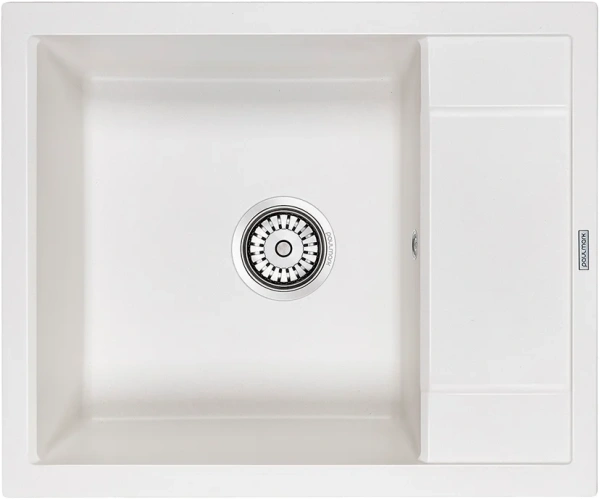 Комплект Мойка кухонная Paulmark Flugen 50-600 PM216050-WH белая + Смеситель ESKO Coral CL 03 W хром, белый, с гибким изливом фото в интернет-магазине «Wasser-Haus.ru»