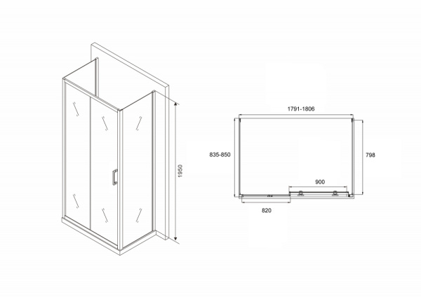 Душевой уголок ABBER Schwarzer Diamant AG30180B-S85B-S85B фото в интернет-магазине «Wasser-Haus.ru»