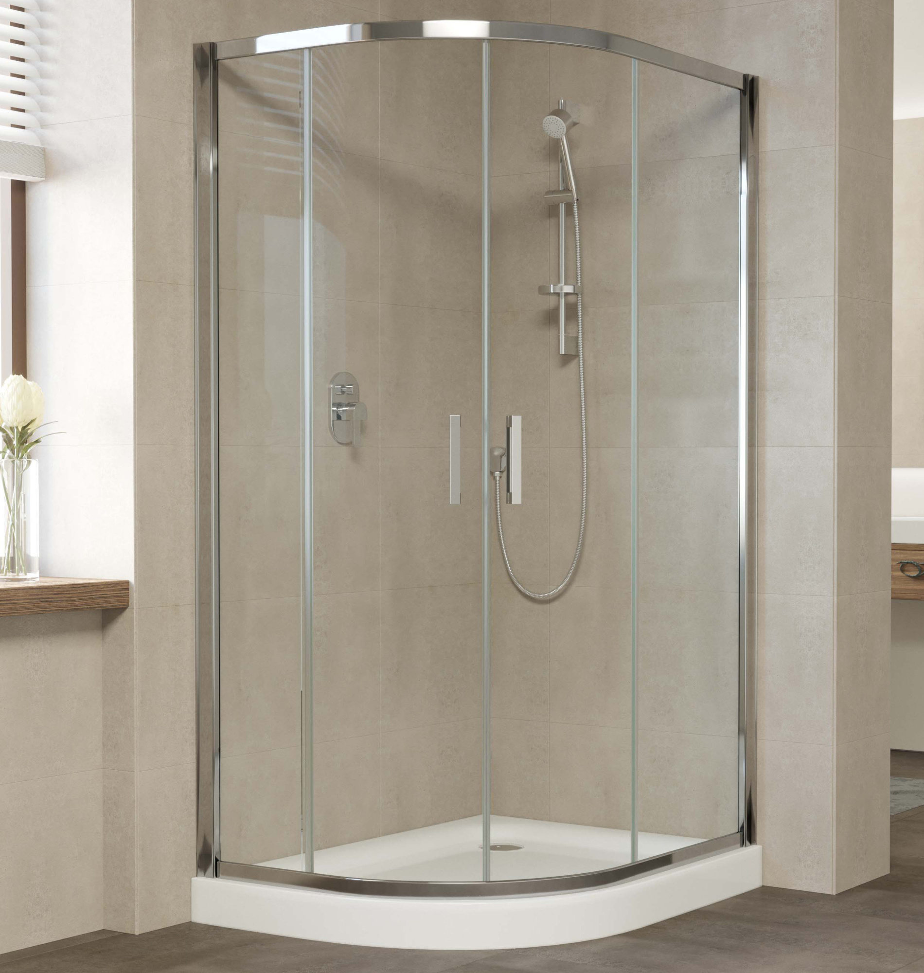 Душевой уголок Vegas Glass ZS-F 110*90 08 01 профиль глянцевый хром, стекло прозрачное фото в интернет-магазине «Wasser-Haus.ru»