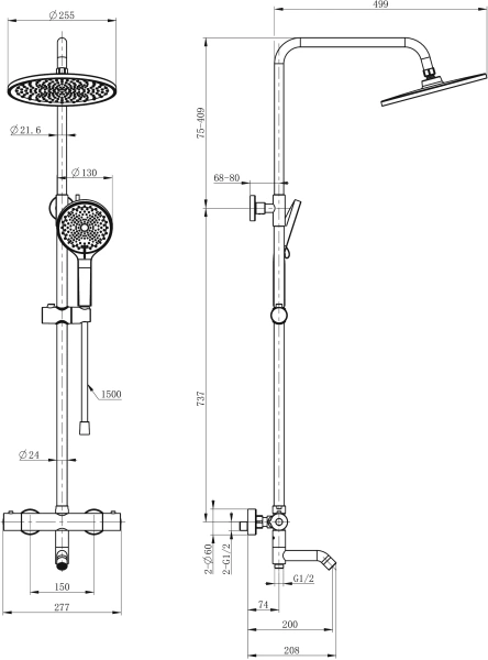 Душевая стойка Wonzon & Woghand WW-B3065-T1-CR, хром фото в интернет-магазине «Wasser-Haus.ru»
