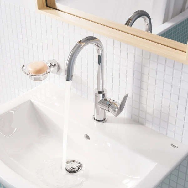 Смеситель для раковины Grohe BauEdge 23760001 с ограничителем температуры, хром фото в интернет-магазине «Wasser-Haus.ru»
