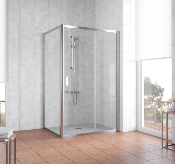 Душевой уголок Vegas Glass ZP+ZPV 120*90 08 01 профиль глянцевый хром, стекло прозрачное фото в интернет-магазине «Wasser-Haus.ru»