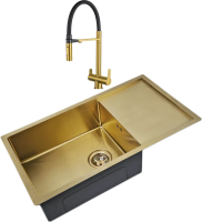 Комплект Мойка кухонная Zorg Inox PVD SZR-7844 Bronze + Смеситель Sanitary SZR-3030 BRONZE бронза фото в интернет-магазине «Wasser-Haus.ru»
