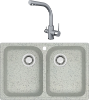 Комплект Мойка кухонная ZETT lab. T260Q010 светло-серая + Смеситель Paulmark Essen Es213011-402 серый металлик фото в интернет-магазине «Wasser-Haus.ru»
