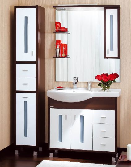Зеркало-шкаф Бриклаер Бали 90 венге, белый глянец, R фото в интернет-магазине «Wasser-Haus.ru»